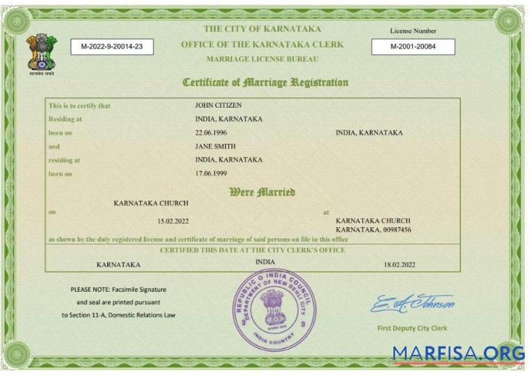 Printable India marriage certificate Word and PDF template, fully editable